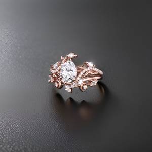Ensemble de bagues en diamant taille poire vintage cultivées en laboratoire feuille d'or rose 14 carats demi promesse d'éternité mariage bague de mariée romantique fêtes fines - Product Image 6