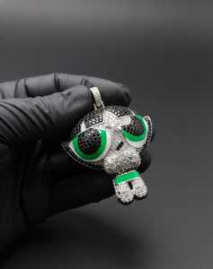 Colgante de Niña de Dibujos Animados, Esmalte Verde, Piedra Blanca y Negra, Colgante de Moissanita Redonda, Plata de Ley 925, Joyería Fina, Colgantes y Dijes - Product Image 6