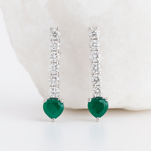 Pendientes de Plata de Ley de Primera Calidad con Baño de Rodio, Corazón de Ónix Verde, Circonita Cúbica, Joyería con Piedras Preciosas de Color Verde Esmeralda para Bodas y Fiestas - Product Image 3