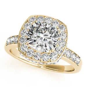 Anillo de Compromiso de Oro Amarillo de 14K con Halo de Diamantes Talla Cojín de 1.34ct, Elegante Anillo de Bodas - Product Image 1