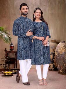 Ensemble Kurta Kurti en coton imprimé foil Bandhani RADHA RAMAN pour homme, coupe régulière, séchage rapide, toutes saisons, prêt-à-porter pour les fêtes - Product Image 3