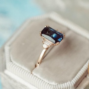 Indian Seller's Mehrajudin Gems Vintage Style <b>Emerald</b> Cut Blue Sapphire Engagement <b>Ring</b> 925 Sterling <b>Silver</b> Gemstone Gold - Product Image 6