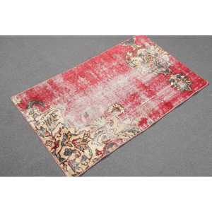 2x3.3 ft Rug, Vintage Turkish Small Rug, <b>Red</b> <b>Wool</b> Rug - Product Image 3
