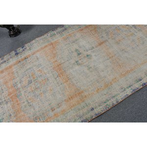 พรมตุรกีโบราณสีส้มสีฟ้าแบบดั้งเดิม3.8x8ฟุตพรมขนสัตว์สานแบบแบนพรมเย็บปะติดปะต่อกันลายห้องนั่งเล่นพรมยางด้านหลัง - Product Image 5