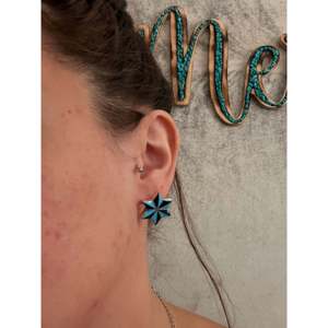 Zuni Handmade Turquoise & Multi-Color Stone <b>Sterling</b> <b>Silver</b> <b>Stud</b> Earrings with Star Inlay - Product Image 2
