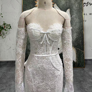 Vestido de Novia de Encaje Jancember LSSG144, Vestido de Novia con Escote Corazón, Estilo Sirena, con Lazo, Sexy, con Mangas Desmontables, para Bodas y Fiestas - Product Image 5