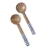 Produk penjualan terbaik kayu dan Enamel cetak Salad Server Set Natal ruang Valentine pesta Halloween hadiah alat penyaji kayu