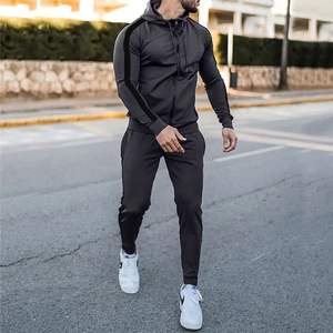 Conjunto de Sudadera con capucha deportiva de poliéster 100% para hombre, chándal de ocio de primavera con capucha a juego de colores y cremallera para deportes de invierno - Product Image 1