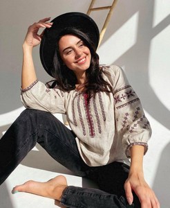 Handmade Ukrainian Embroidered Linen Blouse Boho Peasant Top Vyshyvanka <b>for</b> Women Vintage Style <b>for</b> Office Wear - Product Image 5
