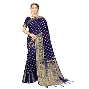 Trendmalls Sari en soie Banarasi décontracté pour femme avec chemisier non cousu (S11-Blue) pour occasion de mariage au prix de gros - Product Image 1
