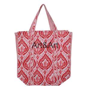 Grand sac fourre-tout en coton vintage fait à la main pour femmes, design patchwork matelassé, imprimé en blocs, ouvert pour la mode, de haute qualité, plage - Product Image 2