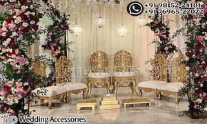 Chaises de mandap de style feuille, charmantes, pour cérémonie indienne, or antique, chaises de trône pour mariage, chaises de mariage pour la mariée et le marié, chaises de mariage pour les amoureux, États-Unis - Product Image 5