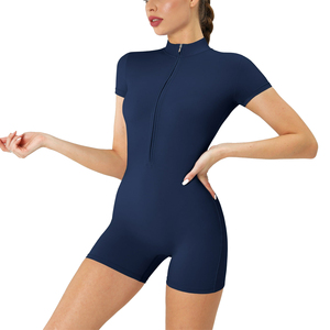 Women Jumpsuit Quick-drying Hip-lifting Hollow Back Short Length Running Sportswear <b>Tight</b> Front Zip Fitness Yoga Bodysuit - Product Image 2