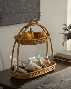 Bandeja de Mimbre Tejida a Mano de 2 Niveles con Asa, Bandeja de Servicio de Mimbre Natural para Decoración de Mesa de Cocina, Hogar y Hotel, de Vietnam - Product Image 3