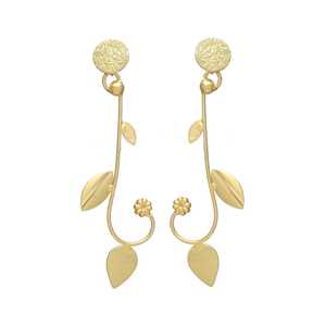 Fashionable Round Stud <b>Earrings</b> with <b>Gold</b> Plated Leafs <b>Dangles</b> - Product Image 1