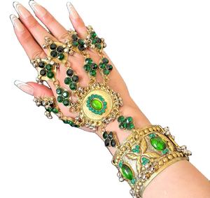 Exquisite Emerald Green Panja Hand Harness <b>Bracelet</b> With <b>Matching</b> Ring And Ornate Intricate Filigree Detailing Tribal Afghan - Product Image 1