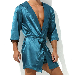 Albornoces de manga larga con capucha de rizo de algodón 100% para hombre, ropa de dormir de verano, ropa de dormir de secado rápido de alta calidad - Product Image 2