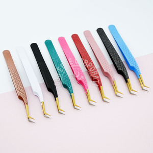 Luxury Black Gold Tip Lash Tweezers 45 Degree Volume Eyelash Extension Tweezers Diamond Grip Japanese Steel <b>Tool</b> - Product Image 1