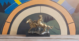 Handmade Modern Design Resin Running Horse Statue Good Luck Antiqued Finish for Feng Shui Vastu for Home Office Table Decor - Product Image 3