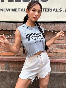 เสื้อกันหนาวมีฮู้ดแขนกุดสำหรับผู้หญิงเสื้อกันหนาวมีฮู้ดแขนกุดพิมพ์ลายผ้าโพลีเอสเตอร์ระบายอากาศได้ดีผ้าคอตตอนโพลีเอสเตอร์มีโลโก้ด้านหน้า - Product Image 2