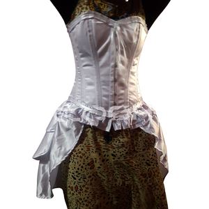 Sexy White Satin Overbust <b>Corset</b> with Ruffled Bustle Skirt - Product Image 5