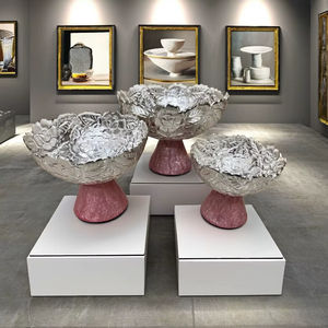 Cuencos Clásicos para Cocina, Hogar, Hotel, Restaurante, Frutas, Cuenco Redondo de Metal Plateado y Resina Hecho a Mano, Suministros para Hoteles - Product Image 1