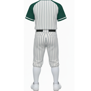 Top Selling Professional Green Raglan Baseball Uniform Set <b>White</b> <b>Body</b> with Vertical Pinstripe and High Performance matching Pant - Product Image 3