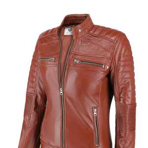 Chaquetas de cuero genuino para mujer Chaquetas de cuero de piel de oveja originales de alta calidad Diseño personalizado Chaqueta de motocicleta de Invierno para mujer - Product Image 4
