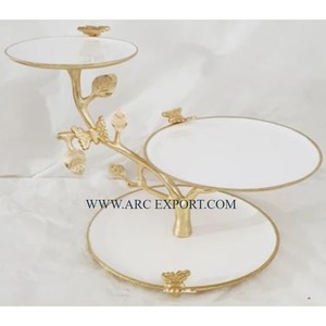 แท่นวางโชว์เค้กทรงกลมเคลือบผงสีขาวขนาดใหญ่พร้อมฝาแก้วทำจากโลหะแนววินเทจสำหรับงานแต่งงานงานเลี้ยงเค้กขนาดใหญ่ - Product Image 3