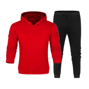 Men's Blue Hooded <b>Sweatshirt</b> With Pocket Regular Fit Knitted Casual Solid Color Autumn Wear <b>Black</b> Joggers Set - Product Image 3