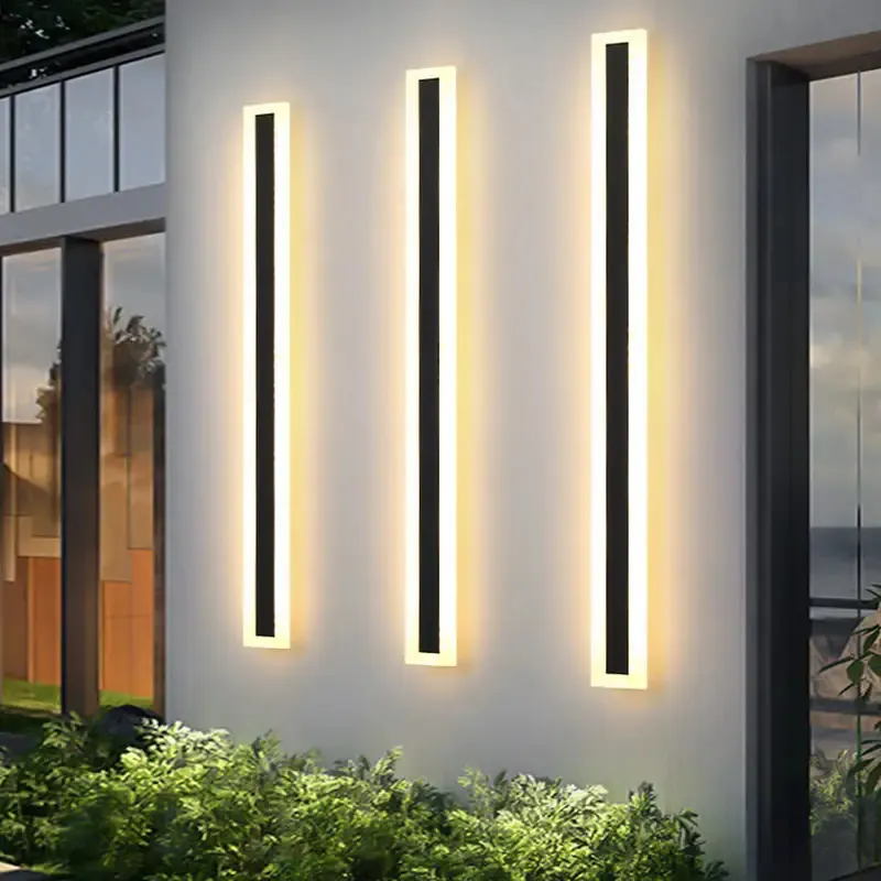 モダンな屋外エクステリアリニアストリップウォールライト3000Kウォームホワイトガーデン壁取り付け用燭台ロングLEDウォールランプ