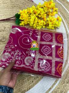 ผ้าไหมผู้หญิง Saree bandhej ทอผ้า lagdi patta pallu pittha ทำงาน zaal การออกแบบดอกไม้ขอบท่อแฟนซี - Product Image 3