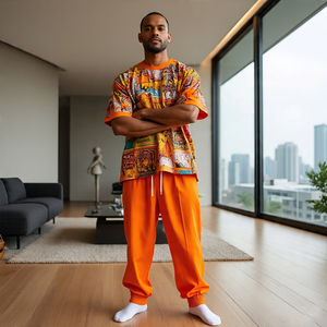 100% algodón verano impreso camiseta pantalón dos piezas conjunto hombres verano ligero estampado camiseta chándal hombres - Product Image 1