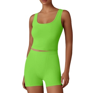 Nouveaux ensembles de yoga pour femmes écologiques personnalisés, respirants, à motifs unis, vêtements de sport, taille haute, fermeture à cordon à l'avant, sans couture, fitness - Product Image 3