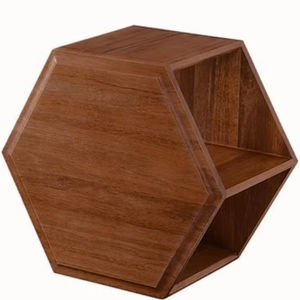 Table basse hexagonale en bois/Table d'appoint en bois avec 2 rangements ouverts pour salon chambre - Product Image 3
