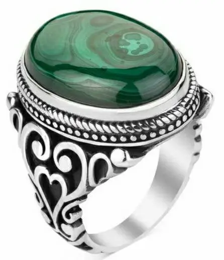 925 Bague en Argent Sterling avec Malachite Pierre Gemme Classique Conception Anneau pour L'engagement et Vêtements De Mariage pour les Femmes