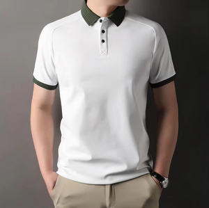 Polo manches courtes personnalisable de couleur unie pour homme, col rabattu, fermeture éclair, décontracté, tricoté, 220 grammes, anti-rides - Product Image 1