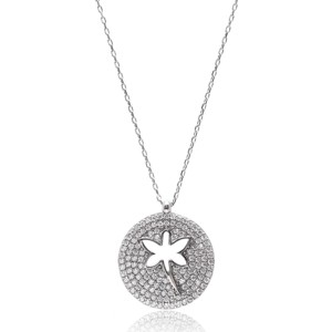 Colgante de Plata de Ley 925 Hecho a Mano en Turquía con Diseño de Libélula y Circonita Transparente, Venta al por Mayor - Product Image 1