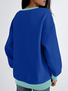 Sudadera de cuello redondo de lana con bloque de Color de gran tamaño para mujer, sudaderas con capucha, ropa Y2k, trajes de moda de otoño a la moda - Product Image 5