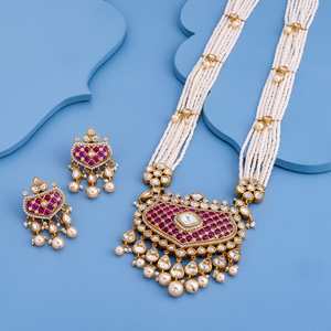 Kundan 185449 Bridal Jewelry Set Gold Plated Zinc Alloy <b>Necklace</b> Zircon Green <b>Ruby</b> Flower Shape Bezel Setting Fine Jewelry - Product Image 2