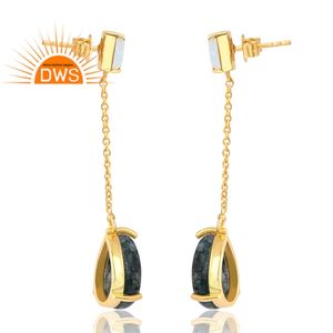 Nouveau modèle Design 925 argent Sterling 18K plaqué or arc-en-ciel lune et mousse Agate pierres précieuses boucle d'oreille Demi bijoux fins pour femmes Gi - Product Image 4