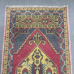 Turkish 2x4.2 ft Rug, Small Vintage Rug, Red <b>Yellow</b> Southwestern Rug - Product Image 3