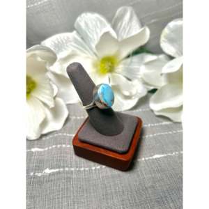 Carlos Francisco Golden Hill <b>Turquoise</b> & Platinum <b>Ring</b> Dainty Style with Smooth Cut Bezel Setting Size 7 for Everyday Wear Gift - Product Image 2