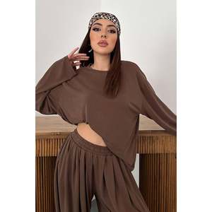 <b>Brown</b> Long-Sleeved <b>Top</b> and Bottom Set - <b>Brown</b> - Product Image 3