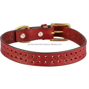Collar de perro de cuero Premium marrón de doble grosor y resistente para mascotas de todos los tamaños con hebilla de latón resistente anillo en D - Product Image 5