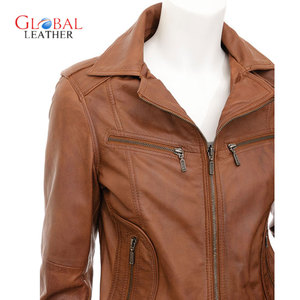 Chaqueta de Cuero de Piel de Vaca para Mujer, Cuello Alto, Ecológica, Transpirable, de Secado Rápido, Tejido Económico - Product Image 2
