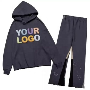 100% algodón francés Terry Street wear jogging trajes chándal acampanado chándales de entrenamiento para hombres pulóver Sudadera con capucha Pantalones - Product Image 2