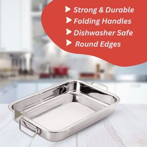 Premium Quality Stainless Steel <b>Baking</b> Tray Cooling Rack for Oven BBQ Serving Deep Shallow Pan Roasting Tray with Metal Handle - Product Image 5