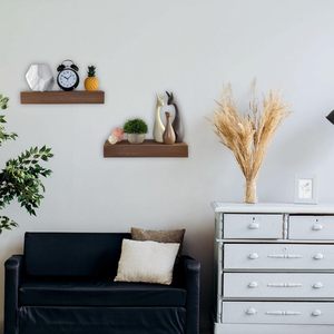 Ensemble de 2 étagères murales multifonctions en <span class=keywords><strong>teck</strong></span> flottant, non pliables, décoratives, pour le rangement et le présentation - Product Image 4