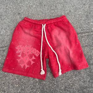 Custom DTG Printed French Terry Jogging <b>Shorts</b> Street Wear 100% Cotton Men's <b>Shorts</b> Diamond Rhinestones <b>Shorts</b> - Product Image 4